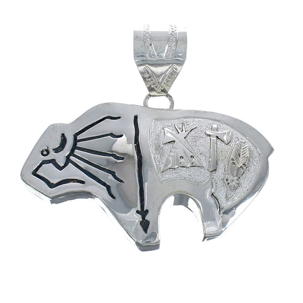 Bear And Arrow Navajo Authentic Sterling Silver Pendant AX121502